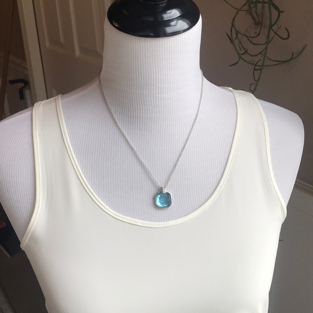 BOGO! Turquoise/ Rhinestone Pendant w/ Silver Chain - Picture 2 of 5